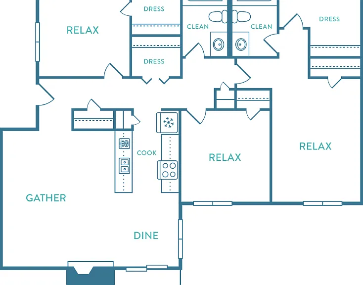3 Bed 2 Bath Floorplan Diagram