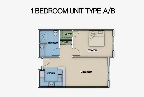 Floor plan 1 Bedroom Unit Type A and B
