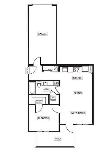 Floor plan 1 Bed 1 Bath Garden with Garage - 726