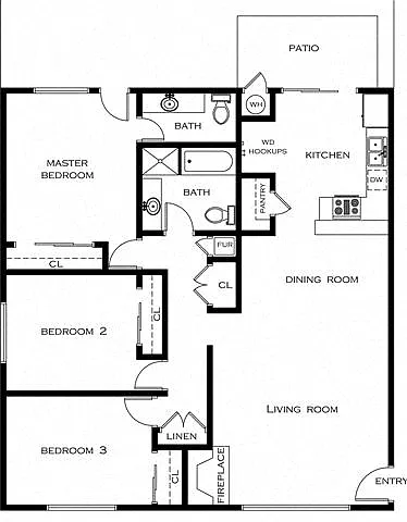 Floor plan 3 Bed 2 Bath