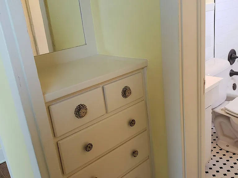 Hallway. Original built-in dresser.