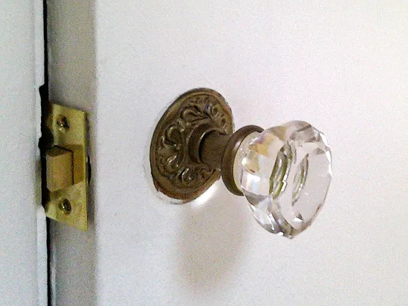 Glass door knob in living room
