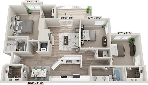 Floor plan Two Bedroom + Den