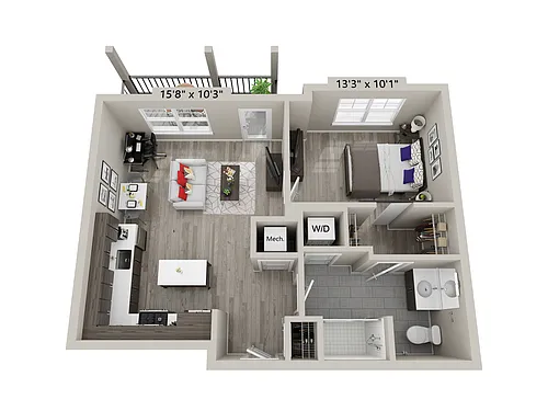 Floor plan 1 Bed/1 Bath-B3
