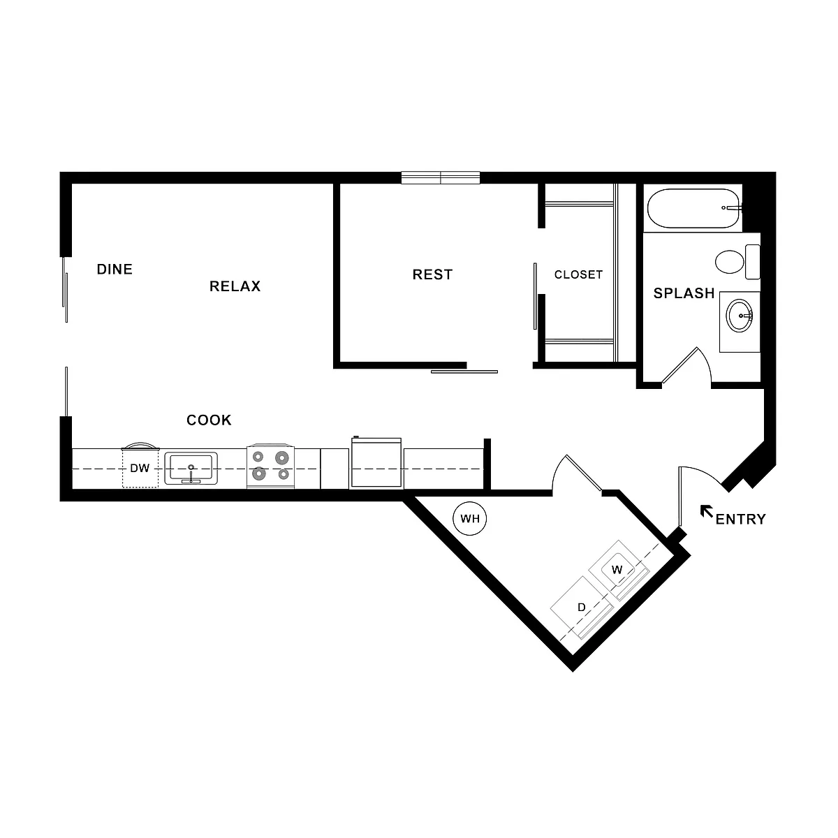 Floor plan 1 Bed/1 Bath-Locomotive