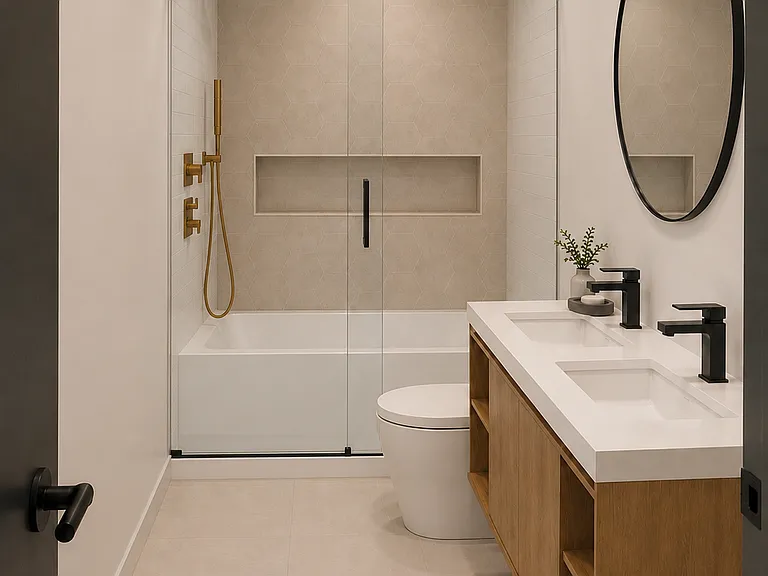 May bathroom with brand new tub, tiles, vanity, sink, toilet_everything is brand new