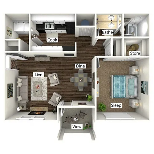 Floor plan A1: 1 Bed 1 Bath