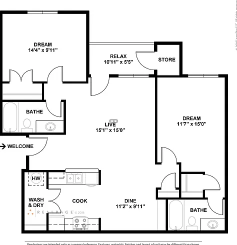 Two bedroom apartment with private balcony and extra storage