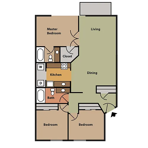 Floor plan 3 Bedroom, 2 Bathroom