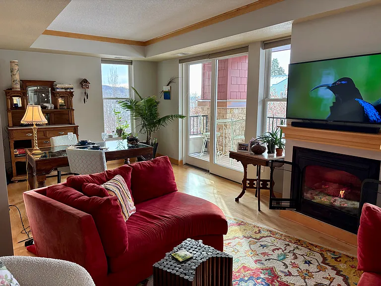 East and south facing living area, great place to work from ancient wood & glass table!