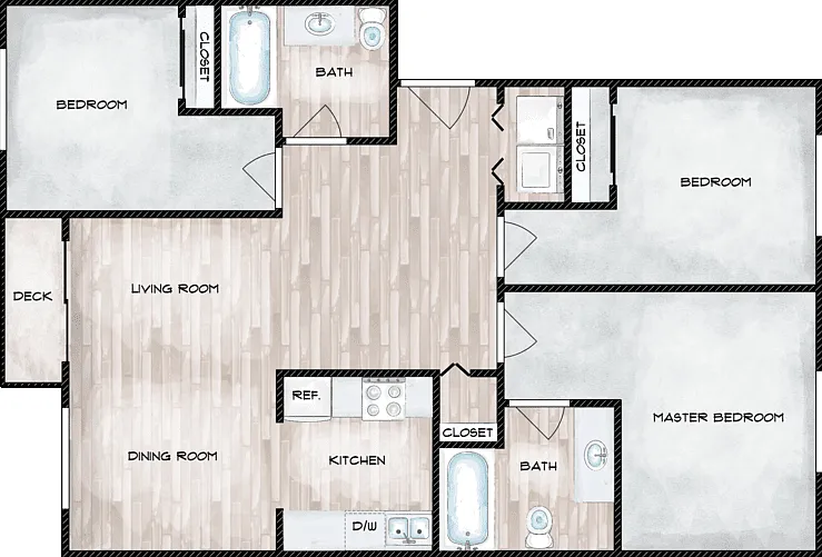 3 Bedroom 2 Bath Floorplan Diagram