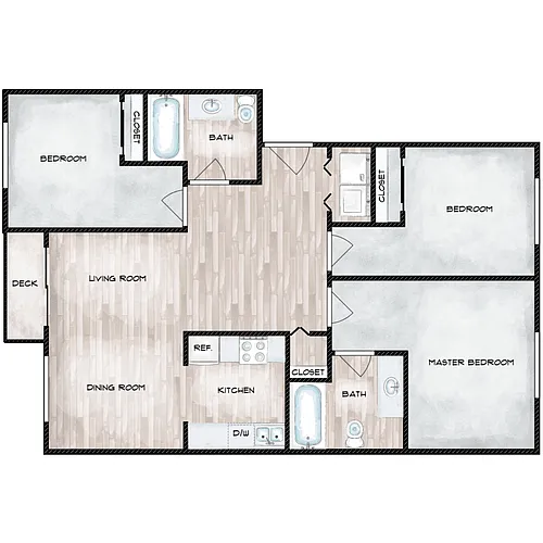 Floor plan 3 Bedroom 2 Bath