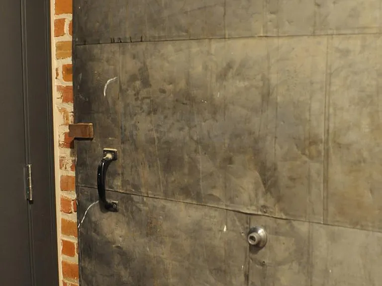 Historic bay door preserved during restoration.