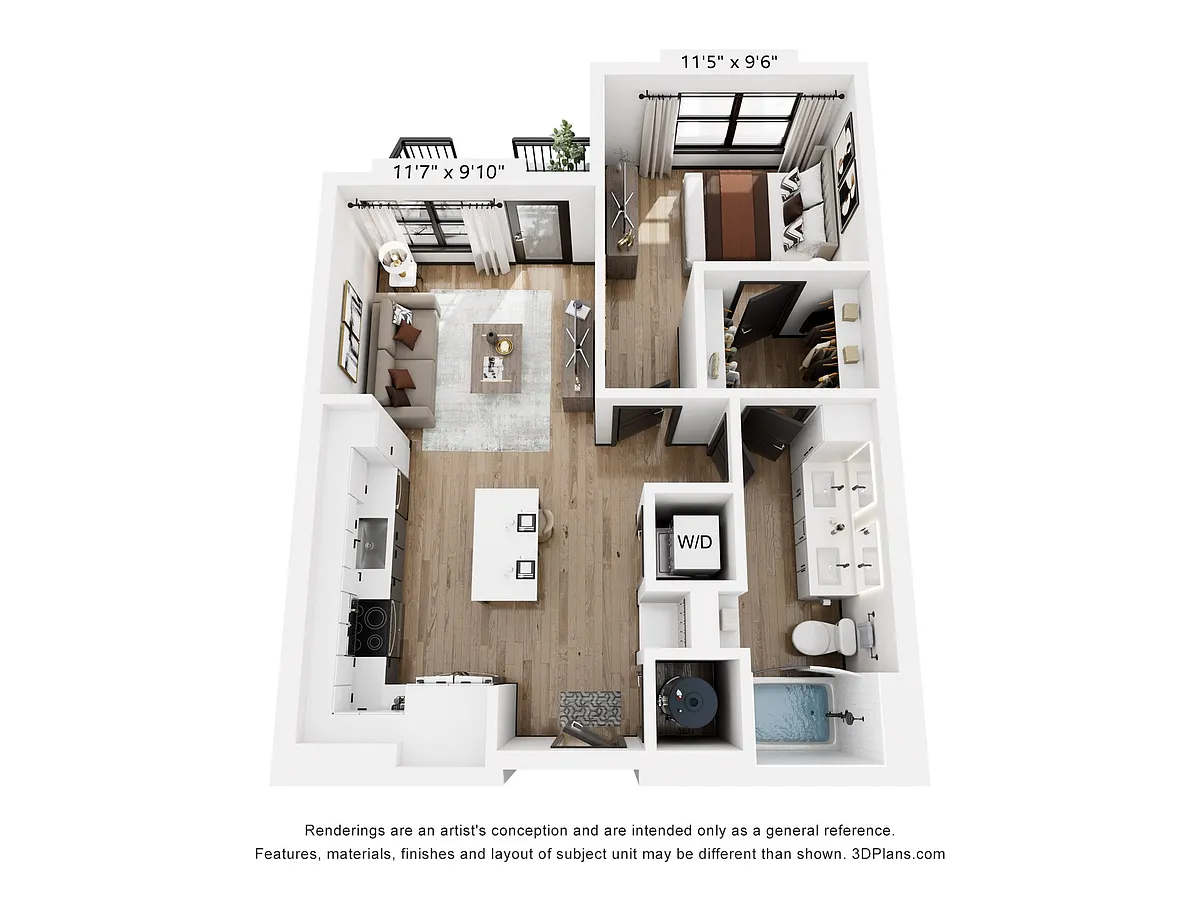 Floor plan A7: 1 Bed 1 Bath