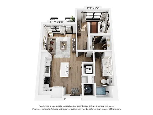 Floor plan A1: 1 Bed 1 Bath