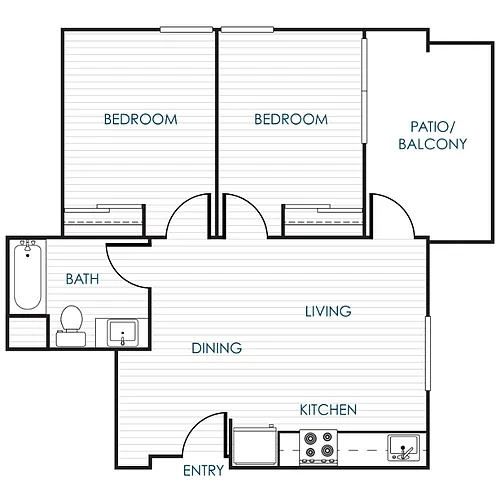 Floor plan 2-Bedroom 1-Bathroom Traditional Unit