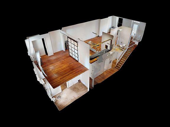Axonimetric(3D cutaway rendering) of entire unit showing both floors