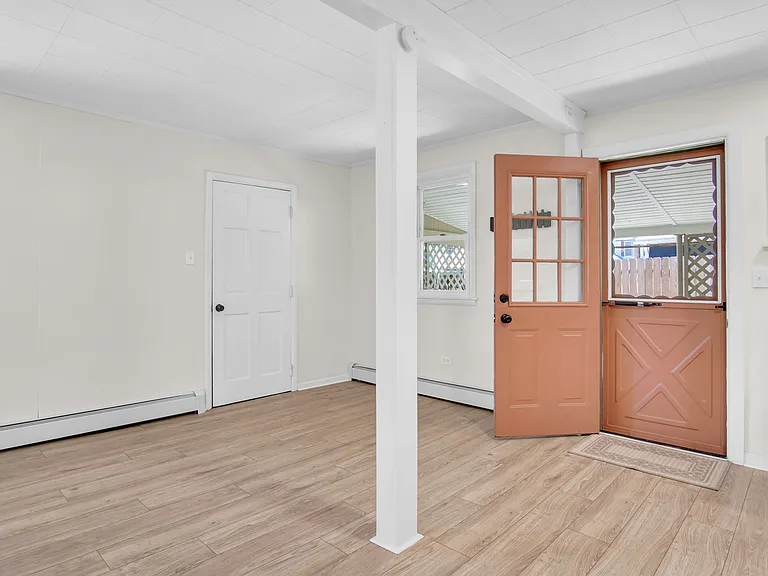 View from kitchen showing dining room