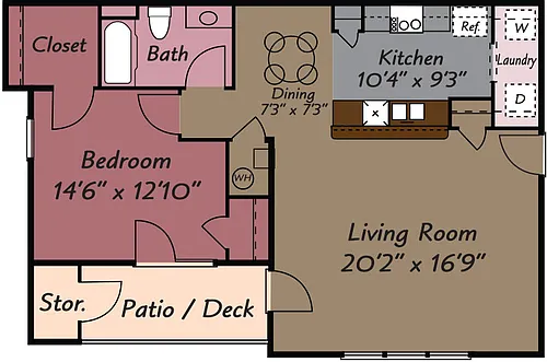 Floor plan 1 Bedroom 1 Bath