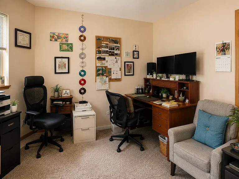 Cozy bedroom that can be turned into an organized home office