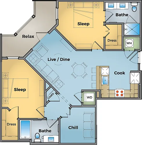 Floor plan D1 - 2 Bed + Office