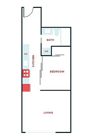 Floor plan Open 1 Bed, 1 Bath - Apt E