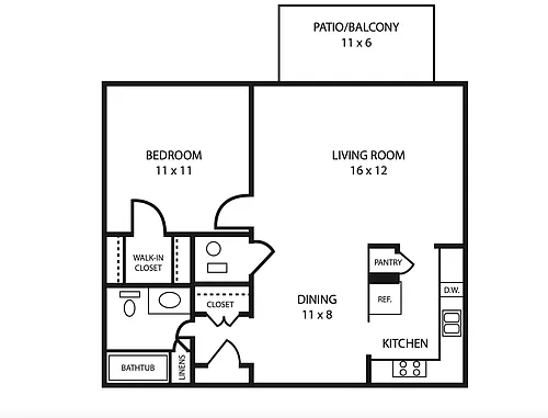 Floor plan 1Bd/1Ba Superior 2 Shwr