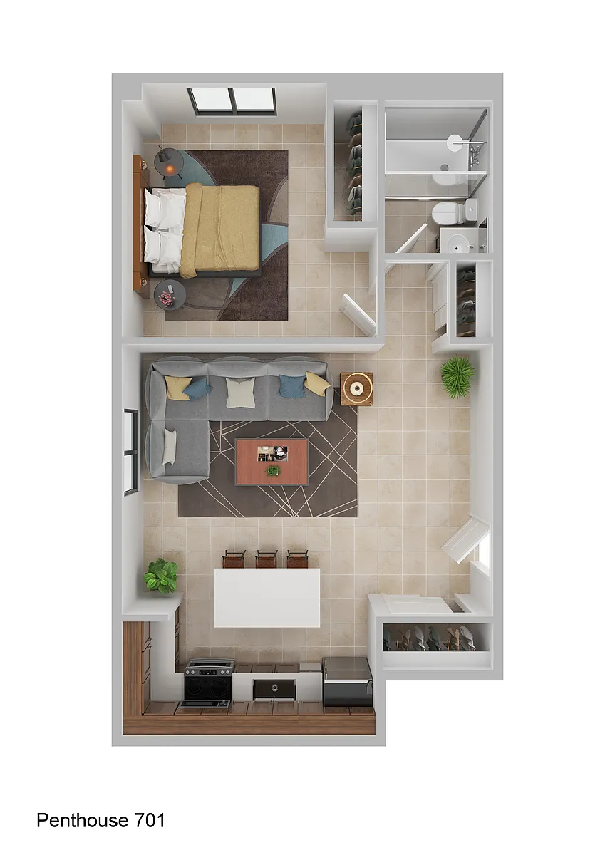 Floor plan Penthouse 1-Bed