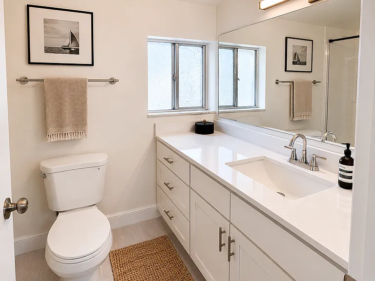 Large bathroom. Lots of storage space.