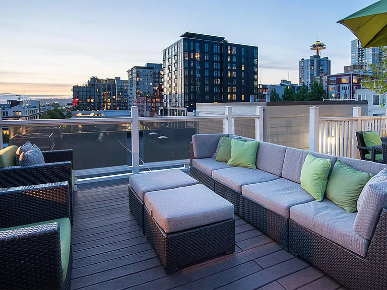 Apartment community rooftop deck at Griffis Belltown in Seattle, Washington.