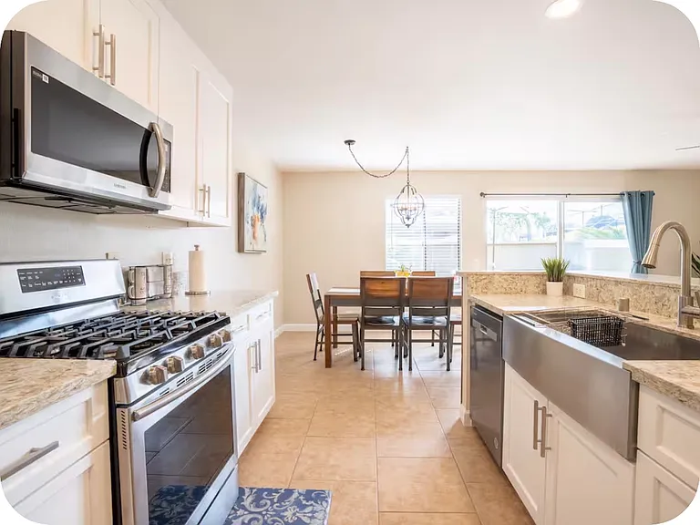Remodel kitchen with everything included, dishes, cups, silverware, pots and pans.