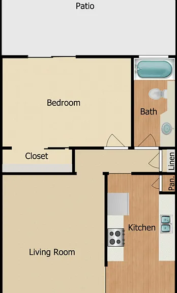 1 Bed 1 Bath A Floorplan Diagram