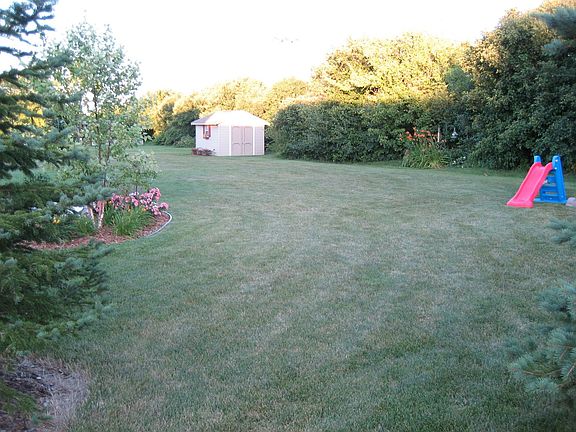 Large, private backyard and shed on concrete slab