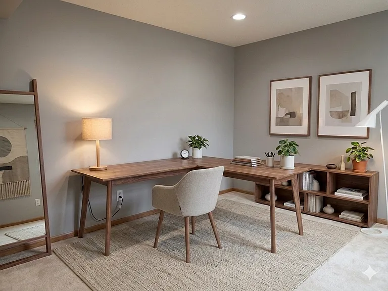Among other uses, the downstairs room can serve as an office or guest bedroom (or both).
