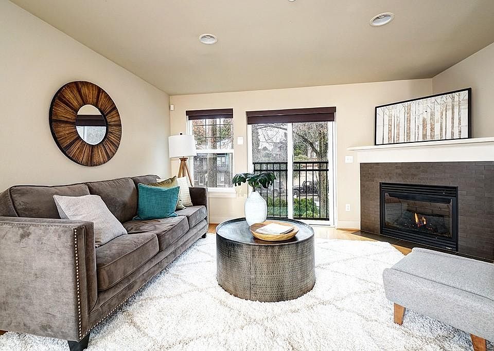 Living room with a gas fireplace