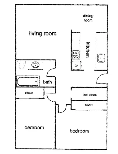 Floor plan 2 Bedroom 1 Bath