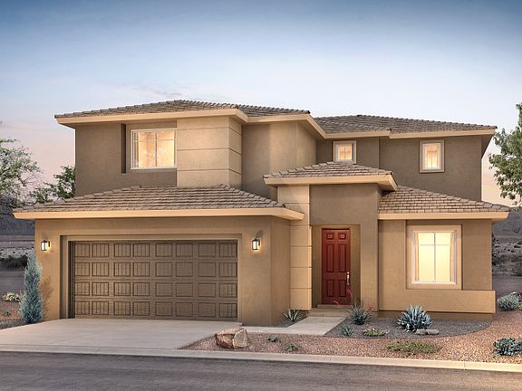 Contemporary Yucca home design with slate tile roof and colored accents.