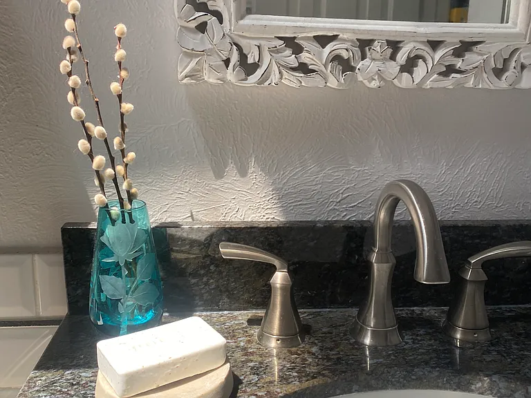 Another glorious sunlight pic, this time highlighting the "butterfly blue" granite sink top...