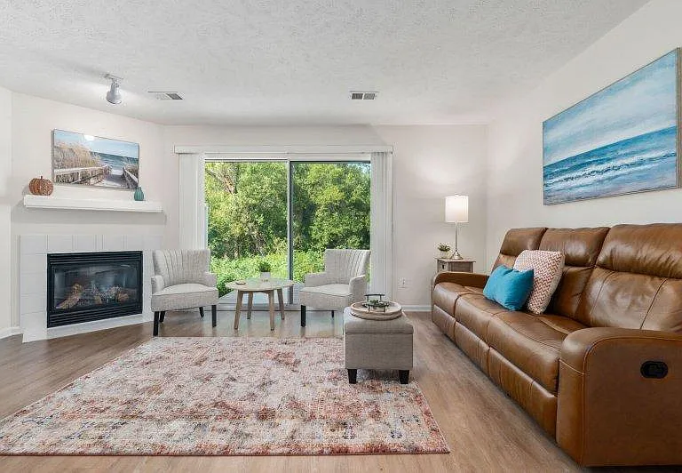 Living Room with corner fireplace