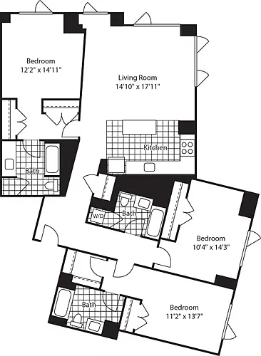 Floor plan 3 Bed (North) - 1651