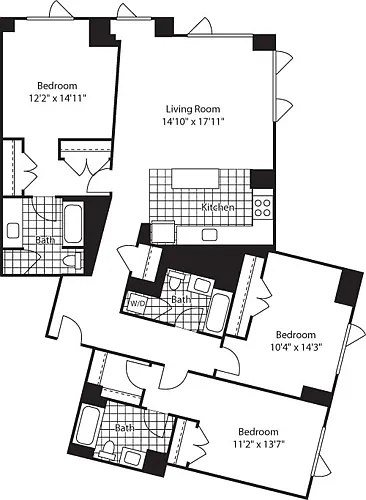 Floor plan 3 Bed (North) - 1651