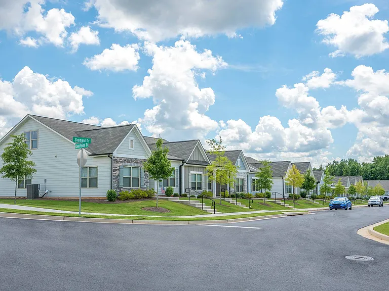 Exterior shot of the ranch-style Fairfax layout, cottage homes.