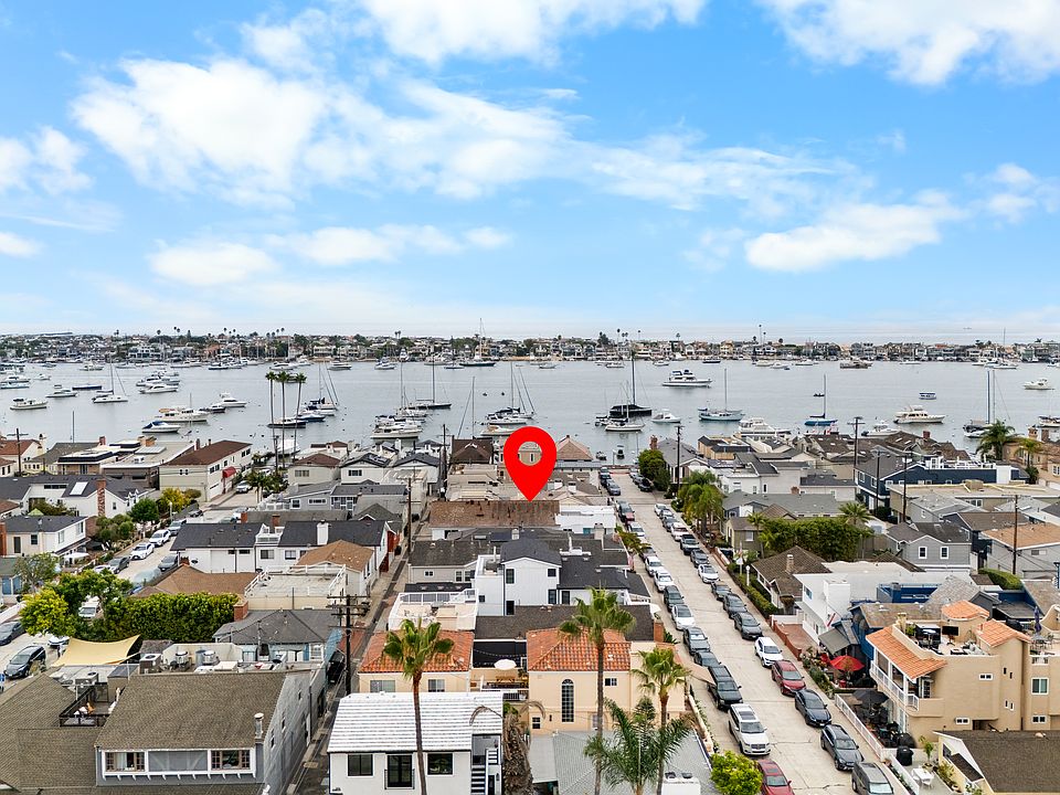 1 street over from Marine Ave (Marine has shops, restaurants, post office, and a grocery store)
