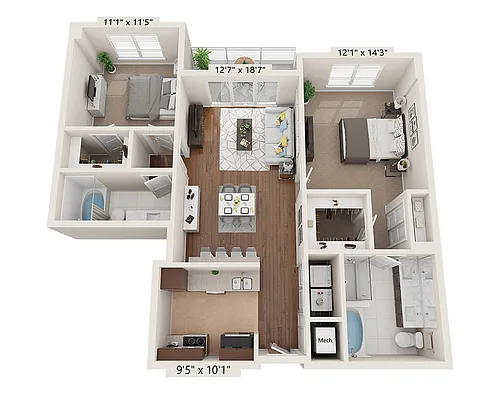 Floor plan Two Bedroom B2A