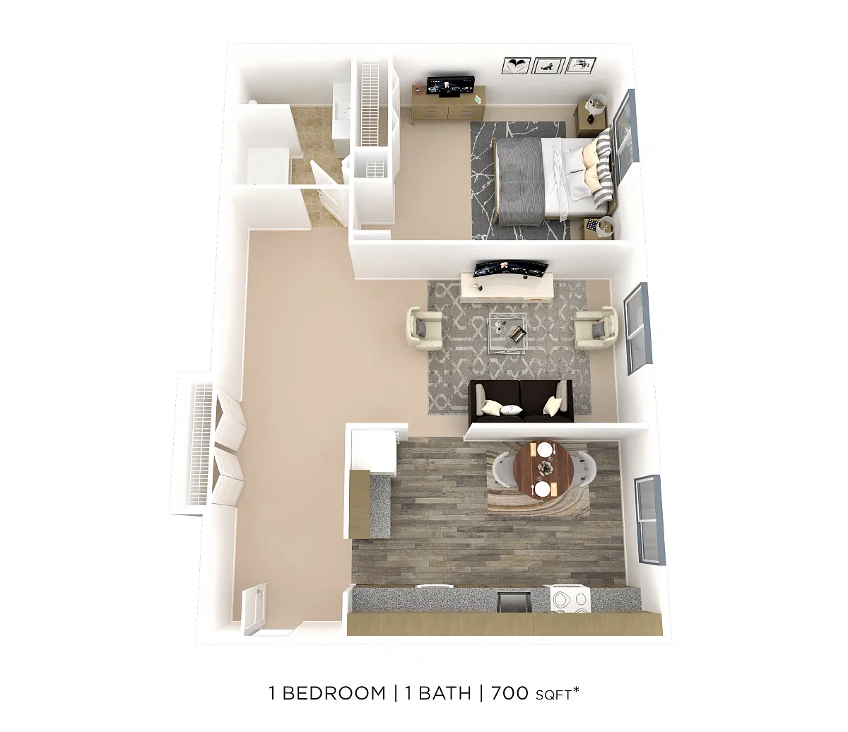 Floor plan One Bedroom- 700sqft
