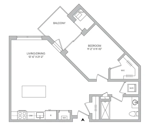 Floor plan A04 - 1BR 1BA (808 SF)