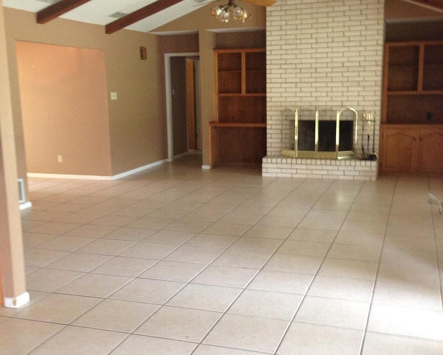 Huge open living room with fireplace