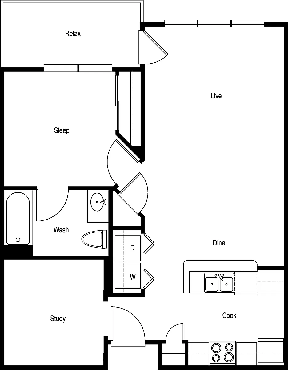 Floor plan 1x1 Den - Standard