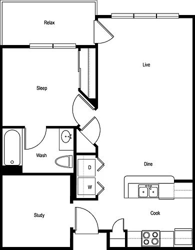 Floor plan 1x1 Den - Standard