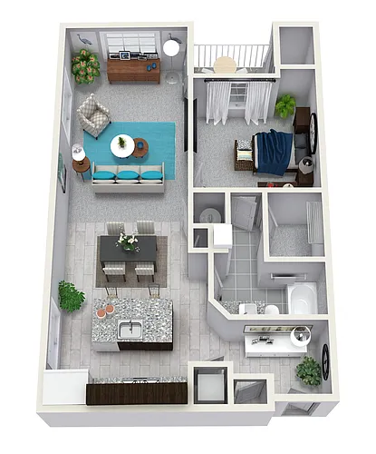 Floor plan 1 Bedroom 1 Bath 838 sqft A1